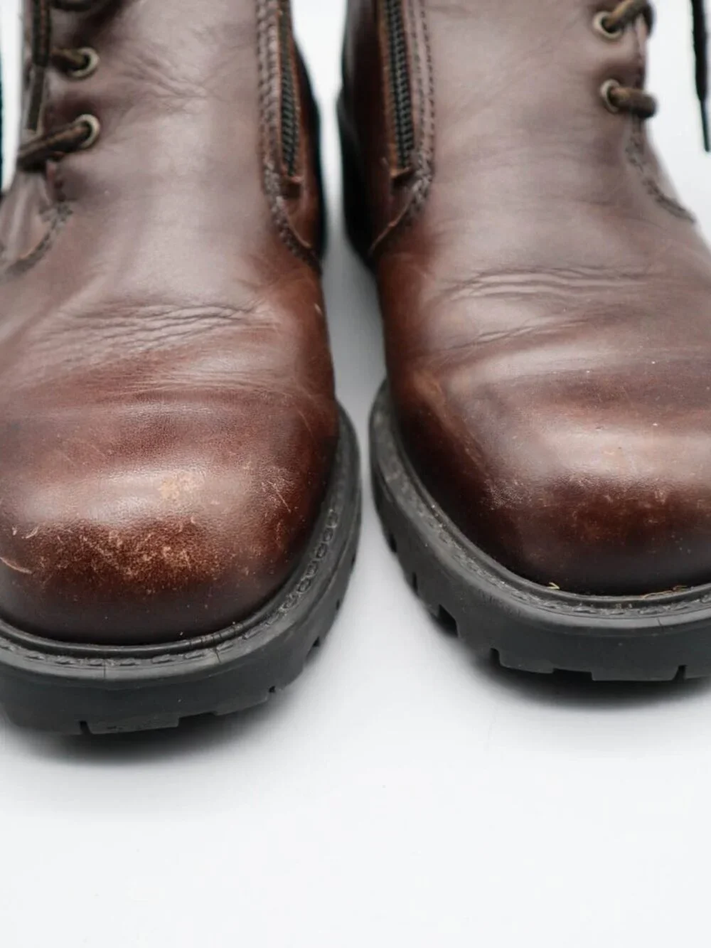Brown Leather Booties Ankle Boots Side Zip Lace Up Sz 7 Felt Wool Lined 90s Y2K